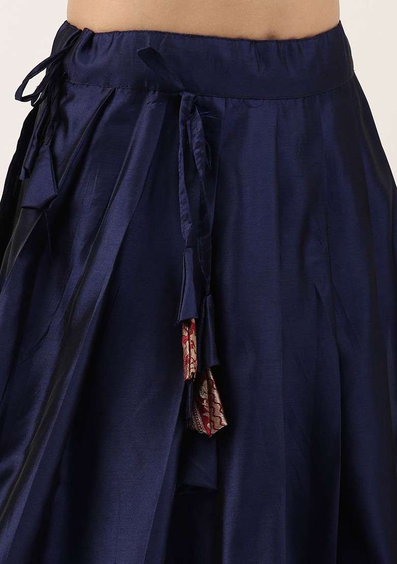 Navy Blue Zari Work Blended Lehenga Choli - Indya