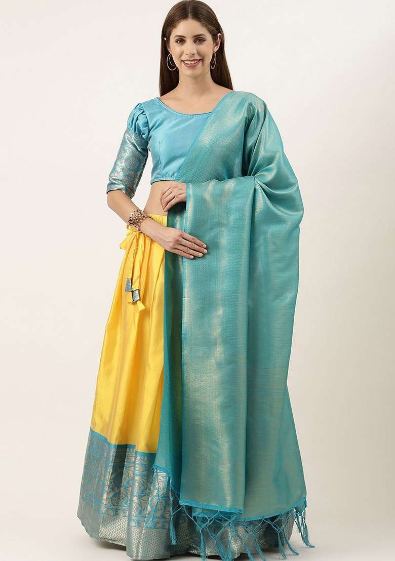 Yellow Emboridered Blended Lehenga Choli - Indya