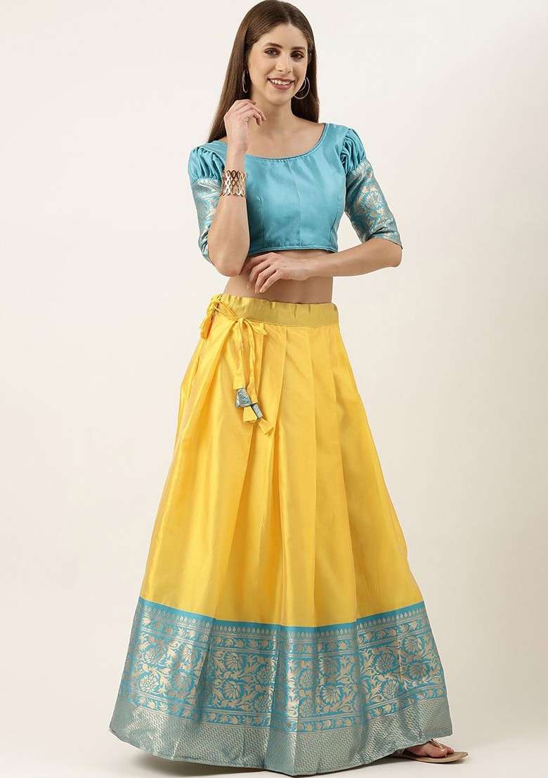 Yellow Emboridered Blended Lehenga Choli - Indya