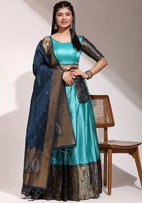 Blue Zari Work Blended Lehenga Choli