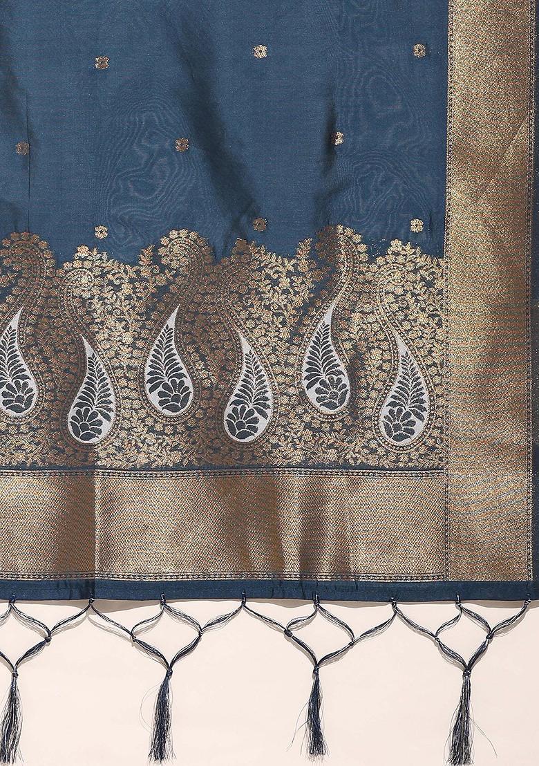 Blue Zari Work Blended Lehenga Choli - Indya