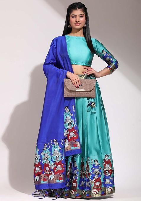 Blue Printed Blended Lehenga Choli — view on Indya