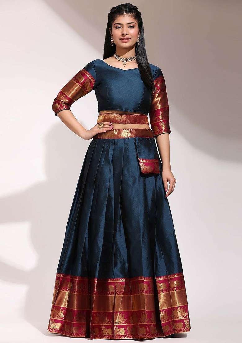 Blue Zari Work Blended Lehenga Choli - Indya