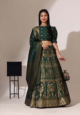 Green Zari Work Blended Lehenga Choli
