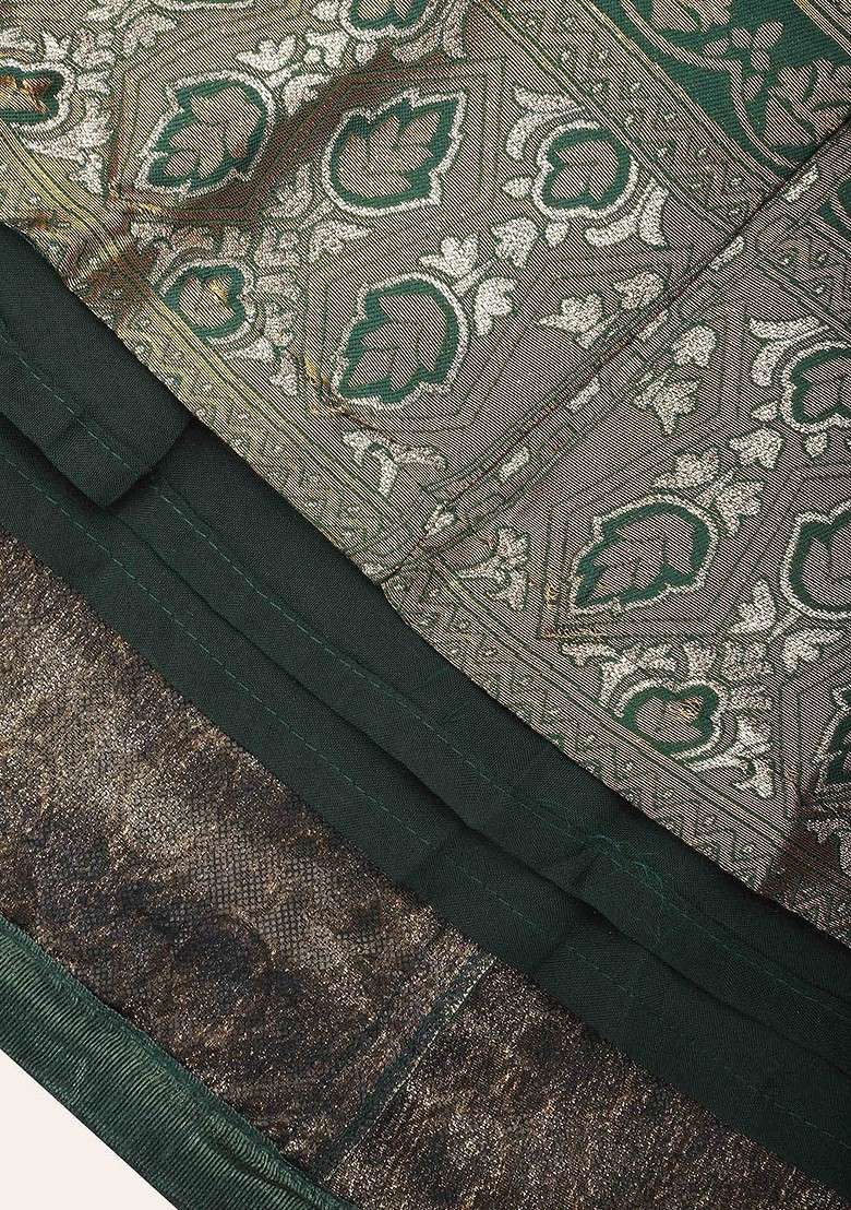 Green Zari Work Blended Lehenga Choli - Indya