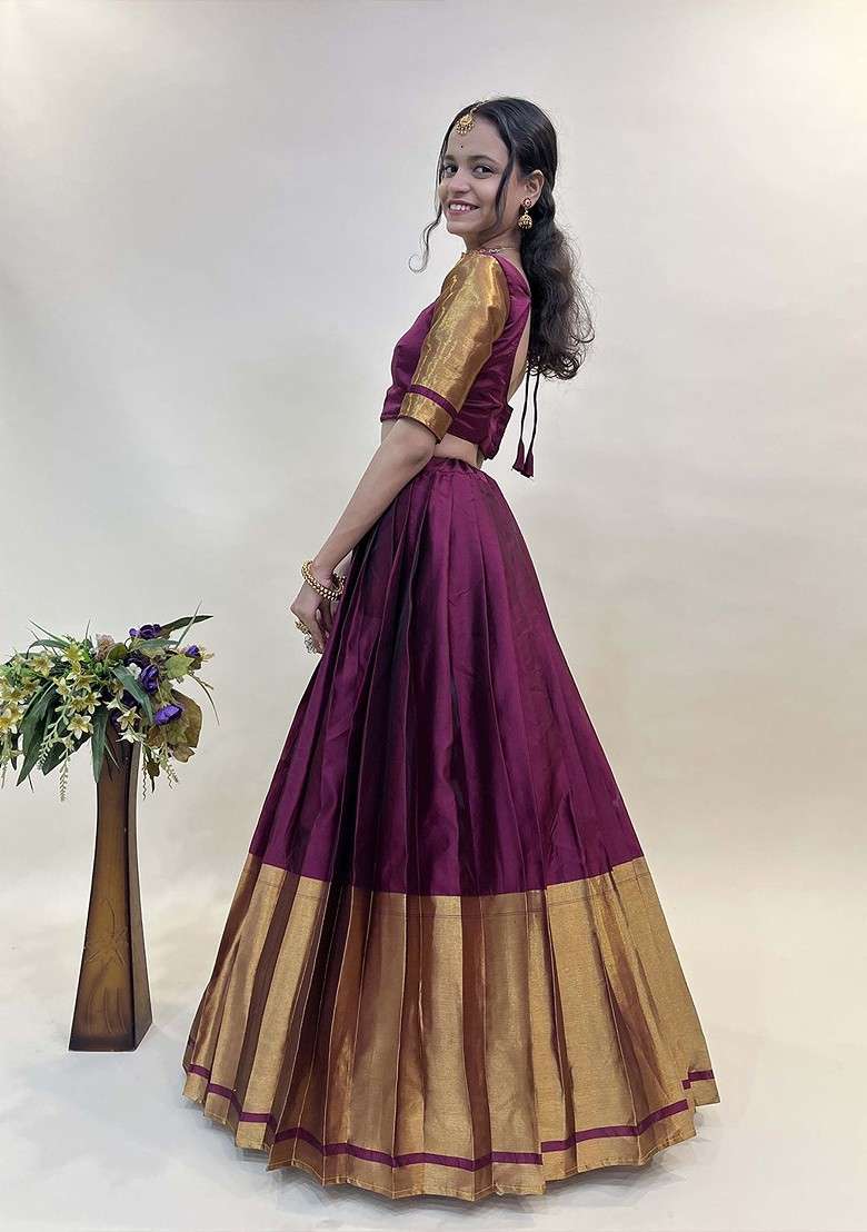 Purple Woven Design Blended Lehenga Choli - Indya