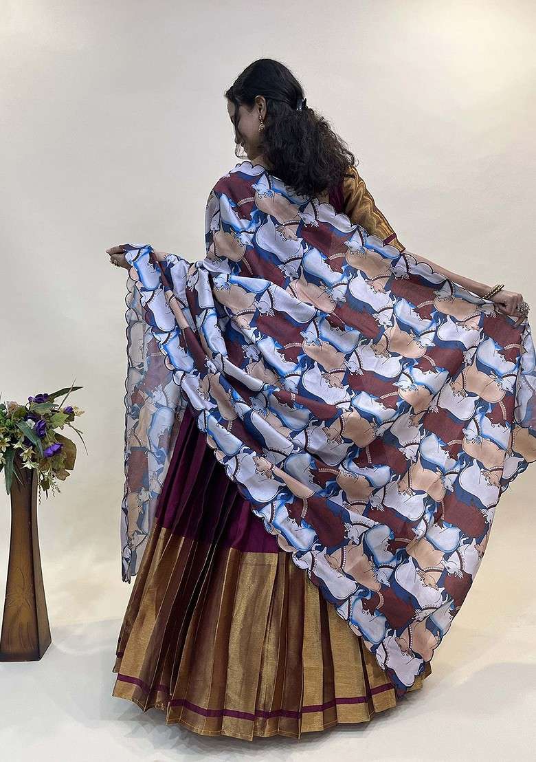 Purple Woven Design Blended Lehenga Choli - Indya