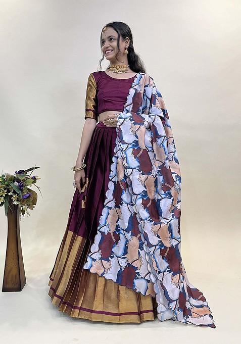 Purple Woven Design Blended Lehenga Choli — view on Indya
