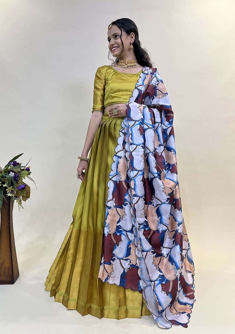 Yellow Woven Design Blended Lehenga Choli - Indya
