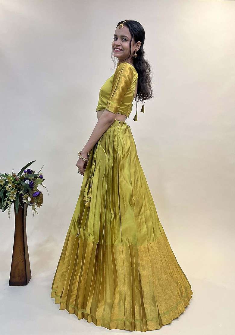 Yellow Woven Design Blended Lehenga Choli - Indya
