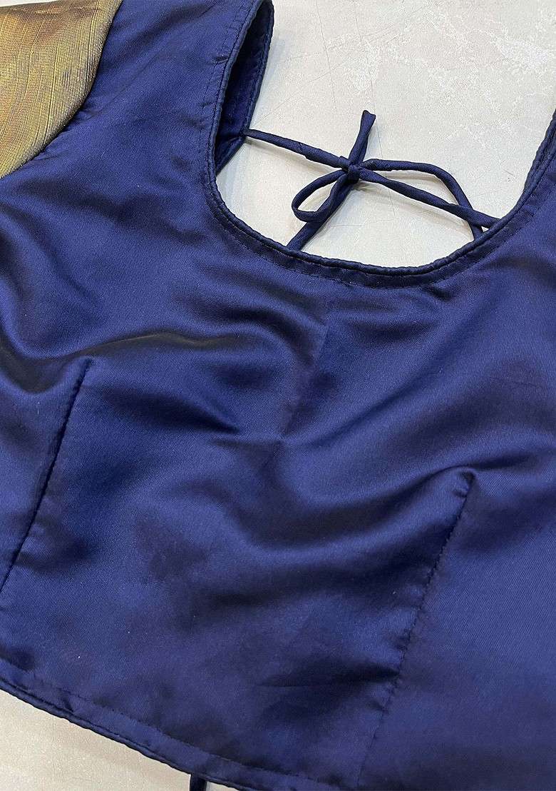 Navy Blue Woven Design Blended Lehenga Choli - Indya