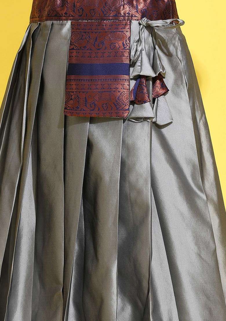 Grey Emboridered Blended Lehenga Choli - Indya