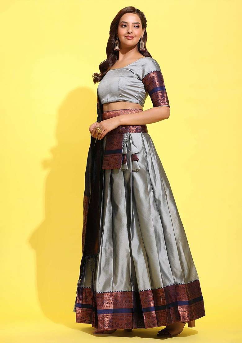 Grey Emboridered Blended Lehenga Choli - Indya
