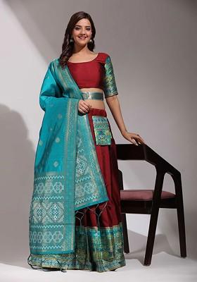 Maroon Emboridered Blended Lehenga Choli