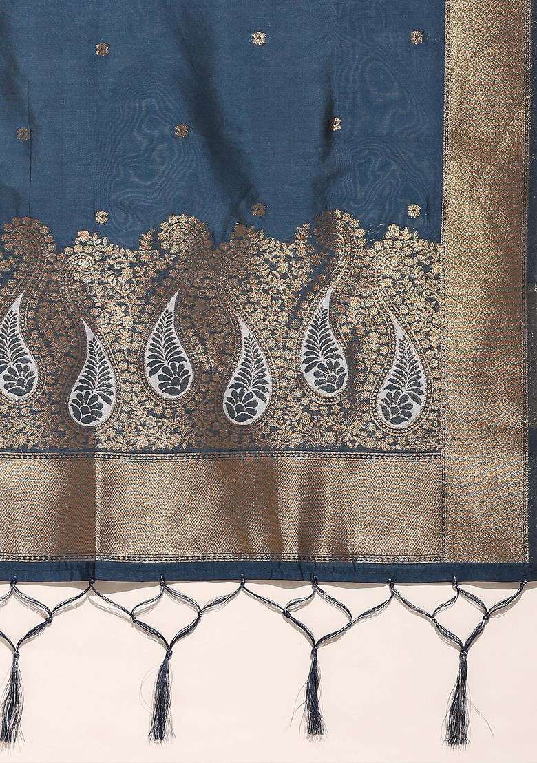 Sea Green Zari Work Blended Lehenga Choli - Indya