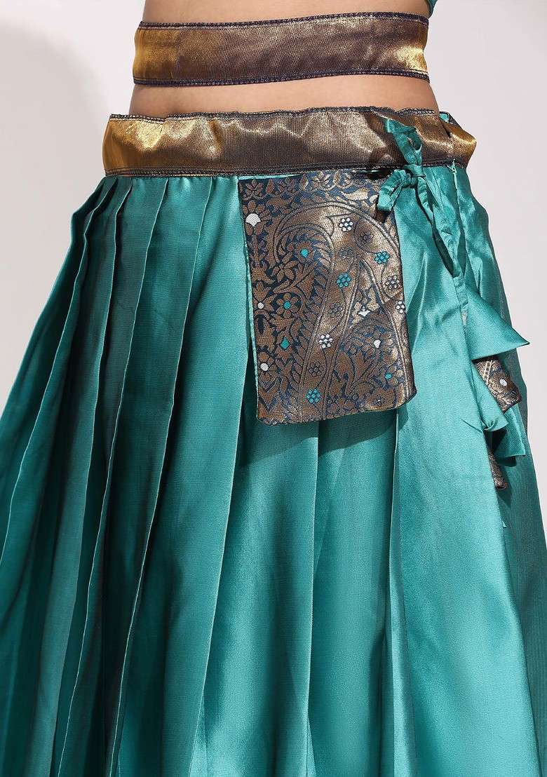 Sea Green Zari Work Blended Lehenga Choli - Indya
