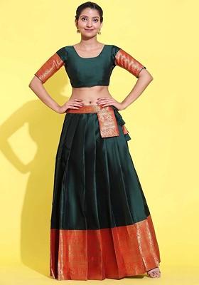 Green Woven Design Blended Lehenga Choli