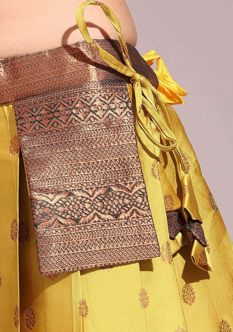 Yellow Woven Design Blended Lehenga Choli - Indya