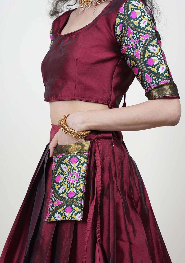 Maroon Woven Design Blended Lehenga Choli - Indya
