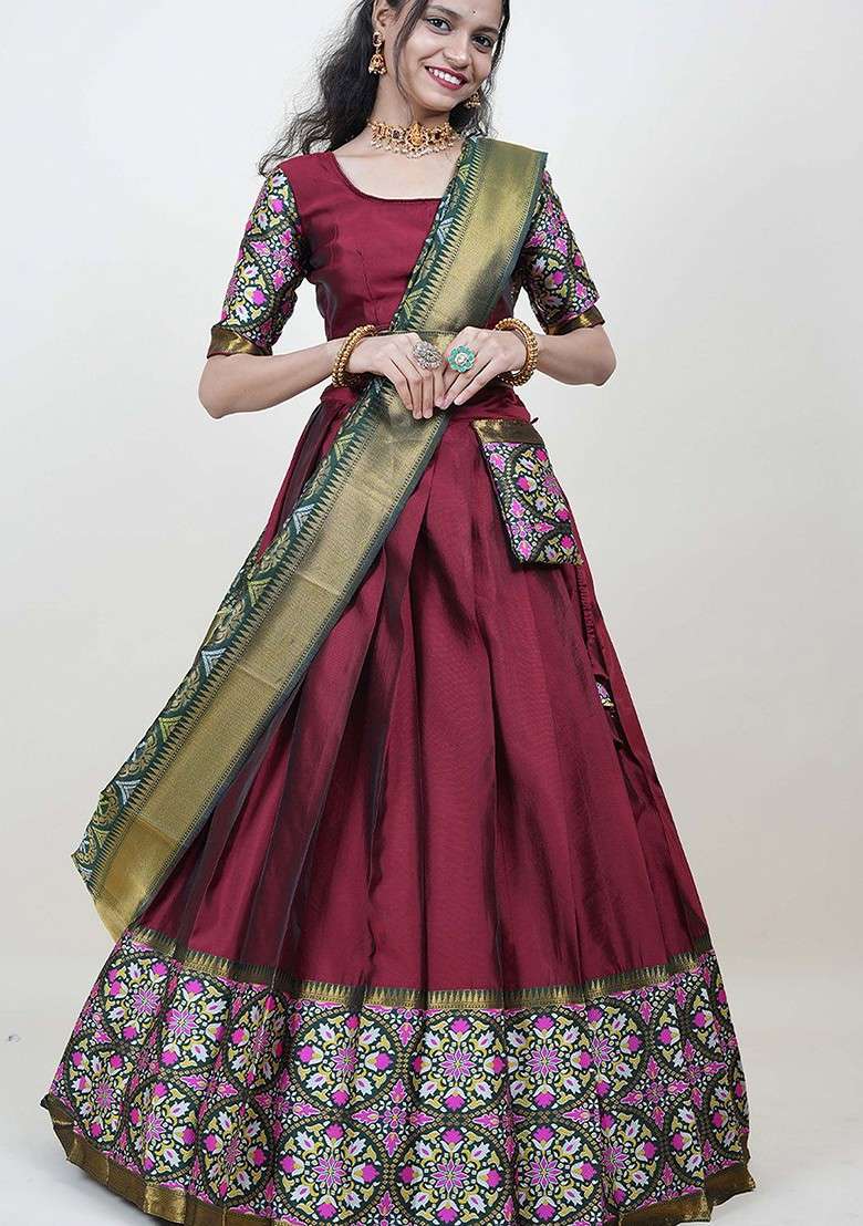 Maroon Woven Design Blended Lehenga Choli - Indya