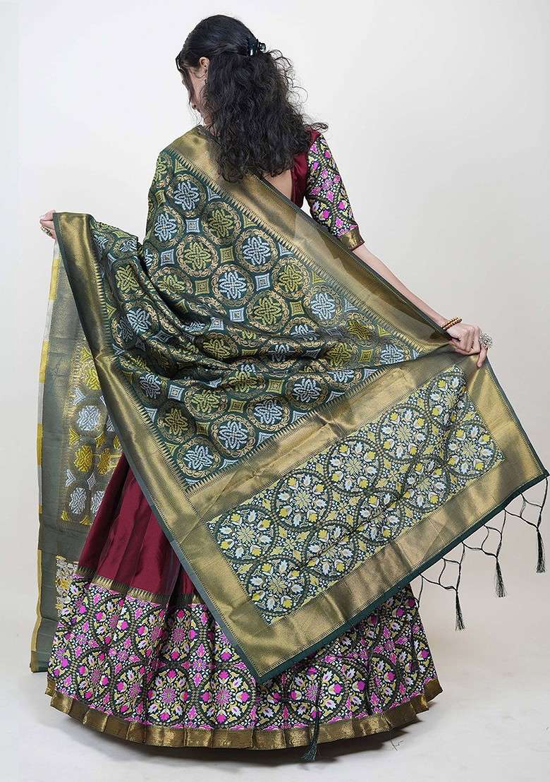 Maroon Woven Design Blended Lehenga Choli - Indya