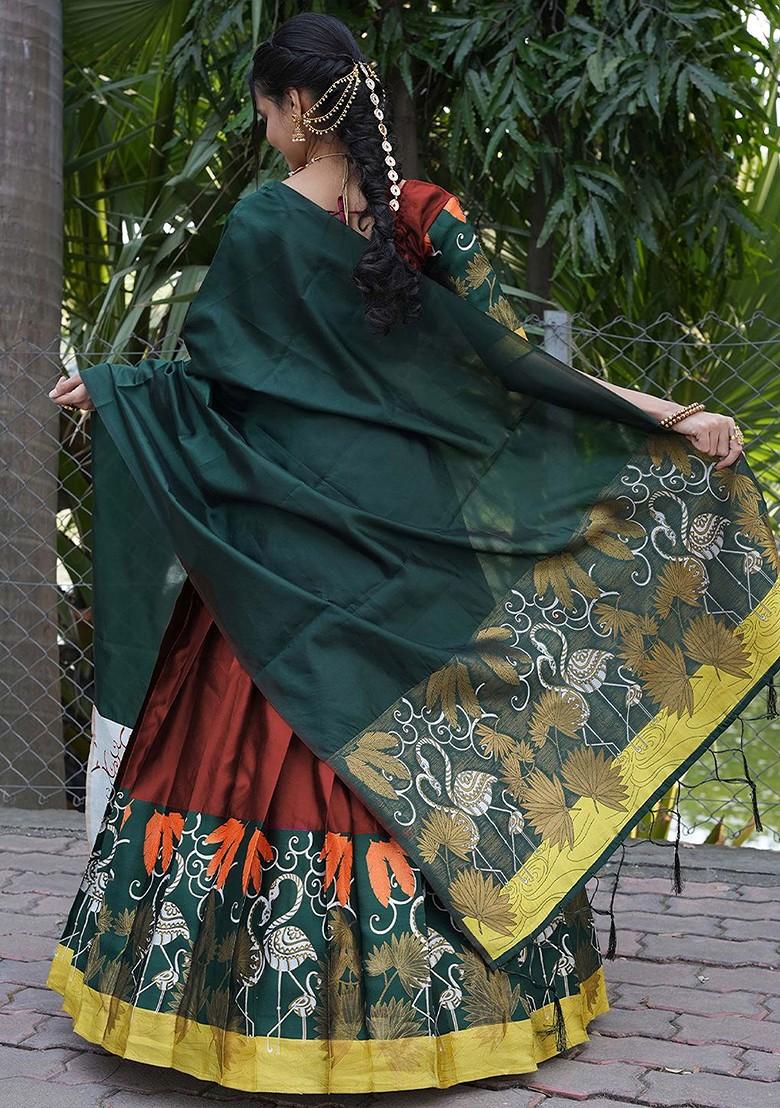 Maroon Woven Design Blended Lehenga Choli - Indya