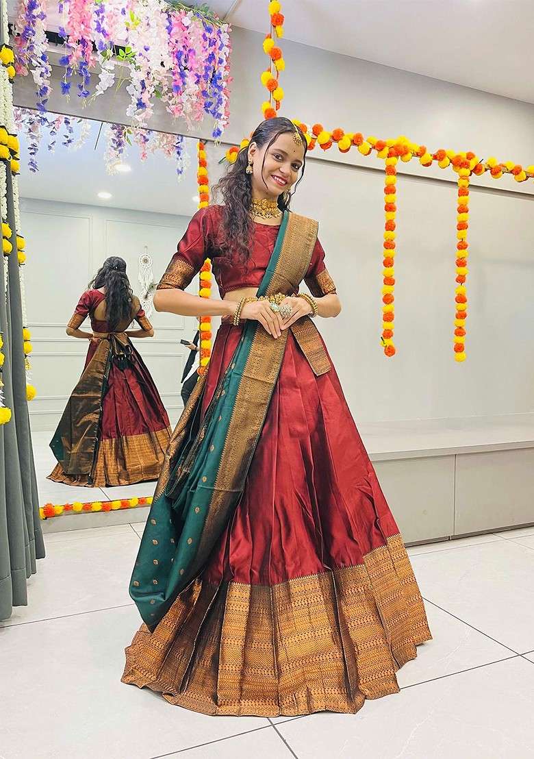 Maroon Woven Design Blended Lehenga Choli - Indya
