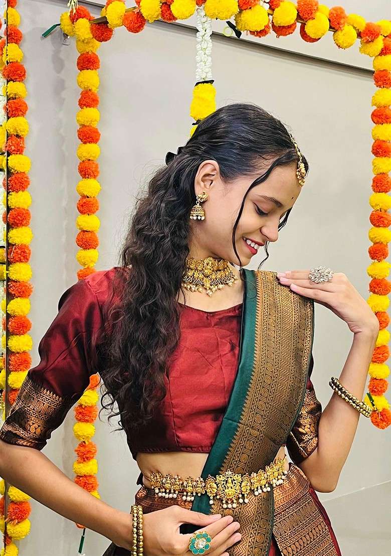 Maroon Woven Design Blended Lehenga Choli - Indya