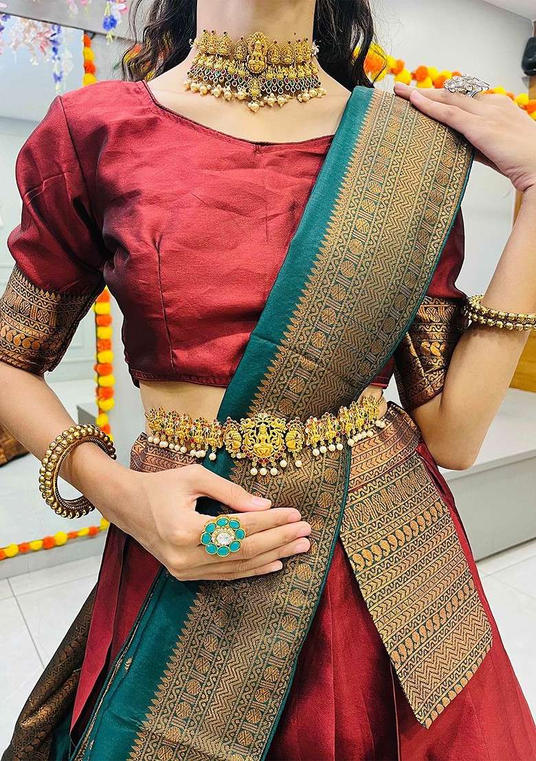 Maroon Woven Design Blended Lehenga Choli - Indya