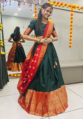 Green Woven Design Blended Lehenga Choli