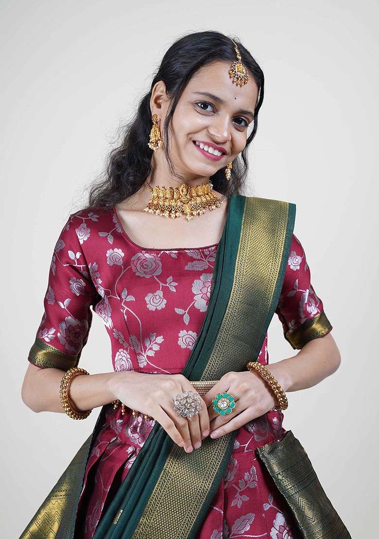 Maroon Woven Design Blended Lehenga Choli - Indya