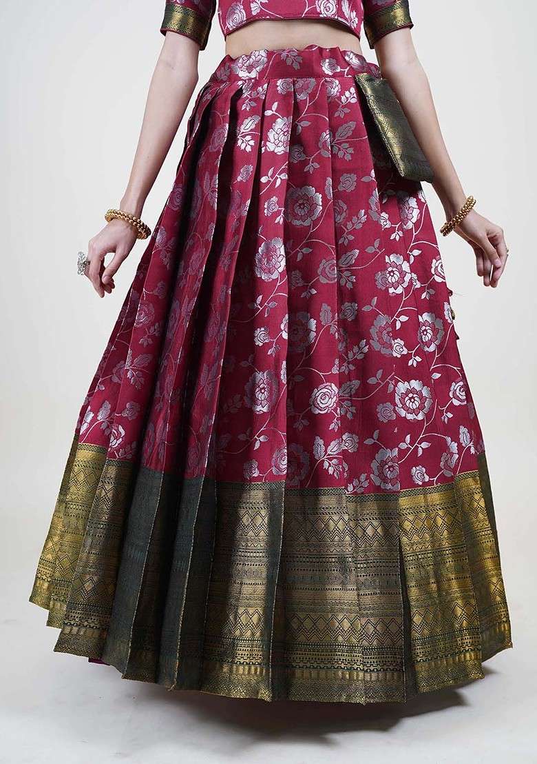 Maroon Woven Design Blended Lehenga Choli - Indya