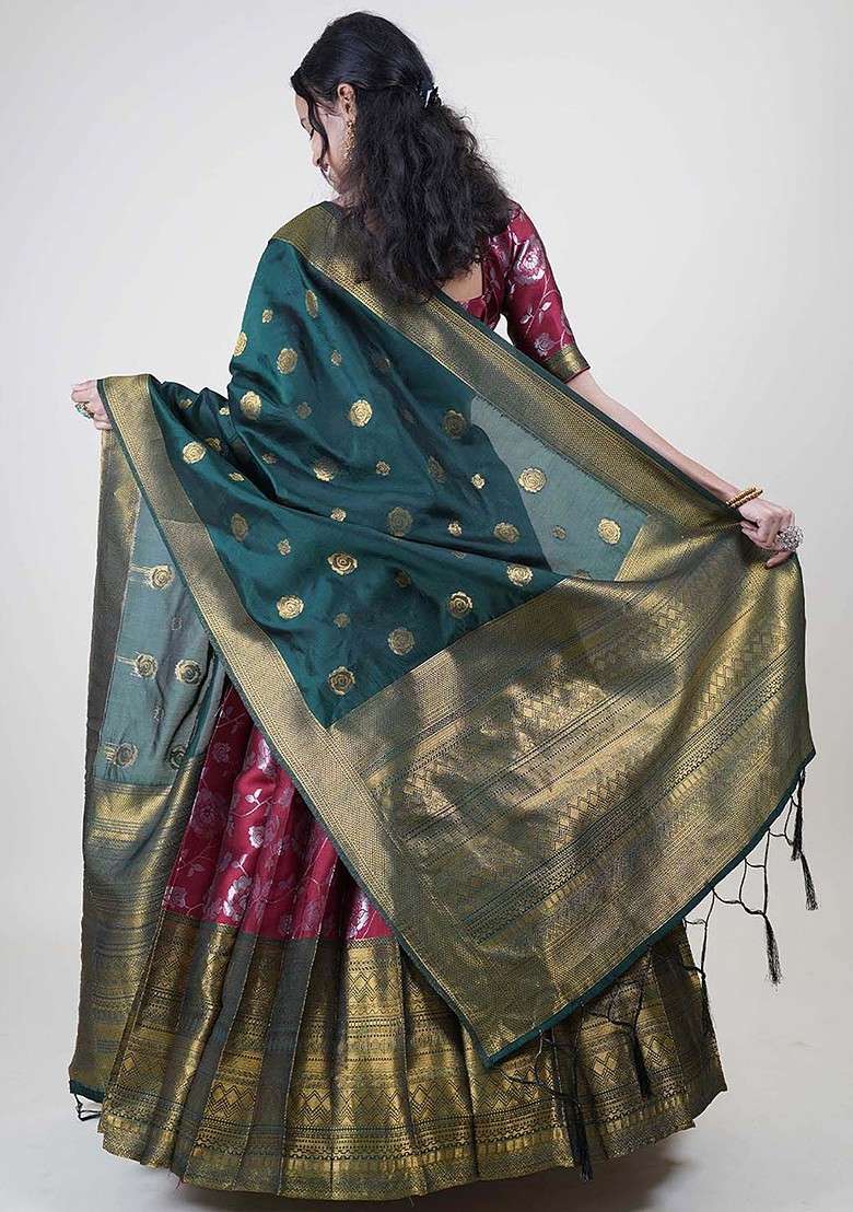 Maroon Woven Design Blended Lehenga Choli - Indya