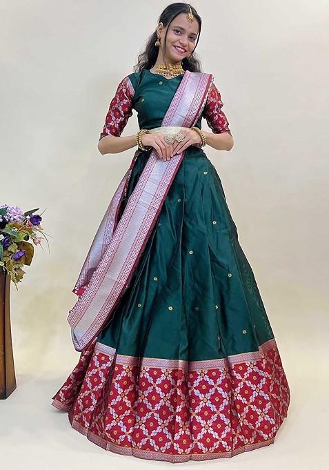 Green Emboridered Blended Lehenga Choli