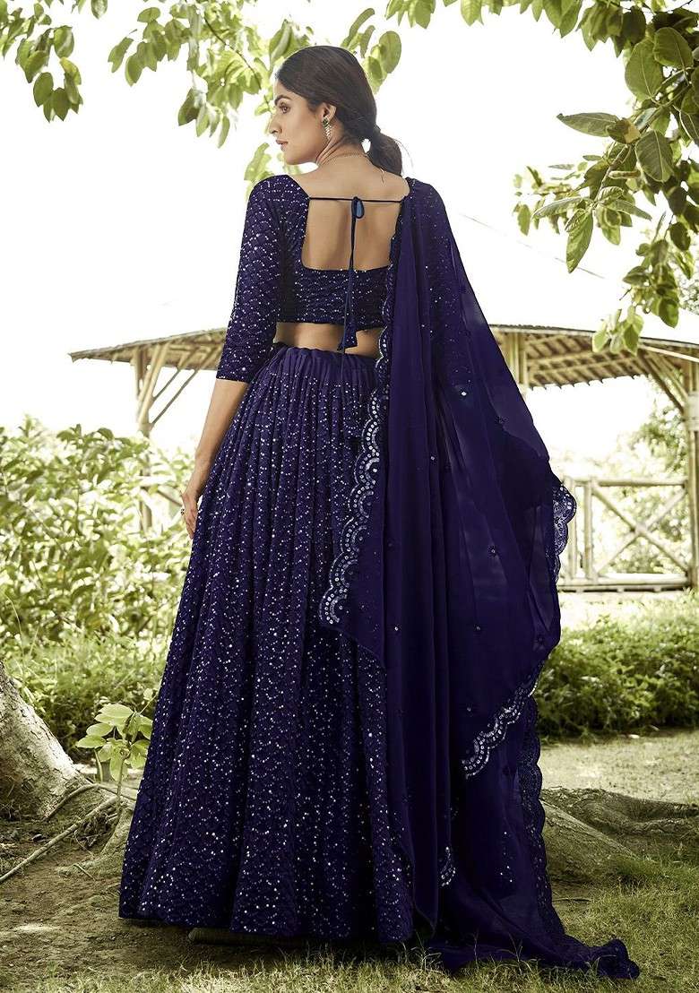 Blue Emboridered Blended Lehenga Choli - Indya