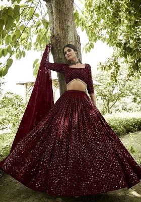 Maroon Emboridered Blended Lehenga Choli