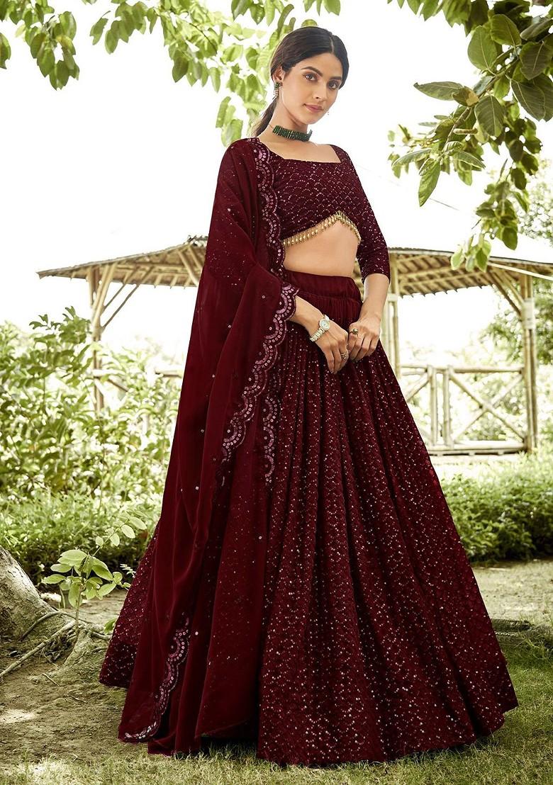 Maroon Emboridered Blended Lehenga Choli - Indya