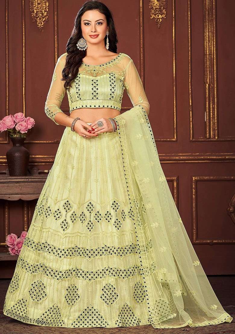 Yellow Emboridered Blended Lehenga Choli - Indya