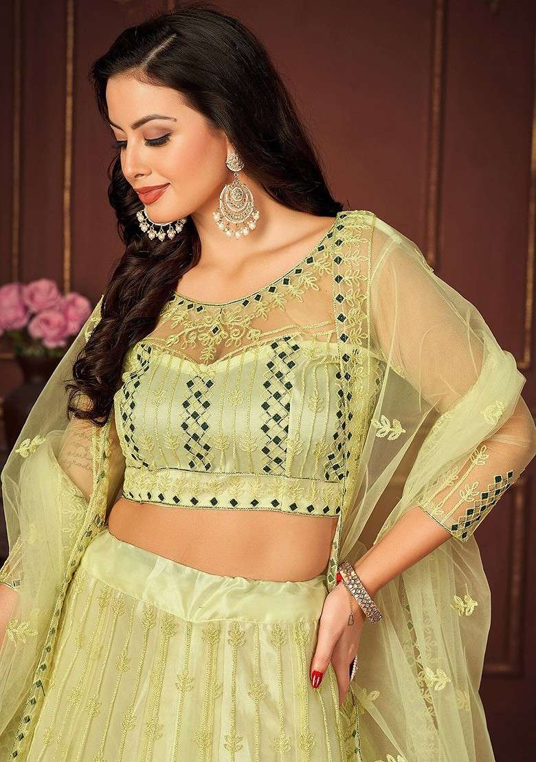 Yellow Emboridered Blended Lehenga Choli - Indya