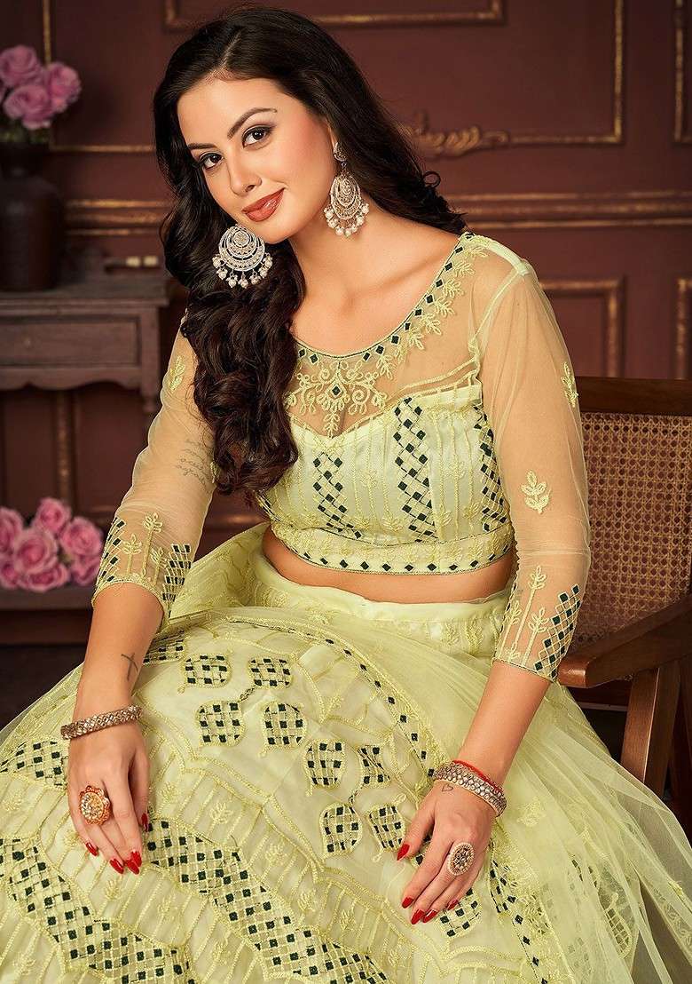 Yellow Emboridered Blended Lehenga Choli - Indya