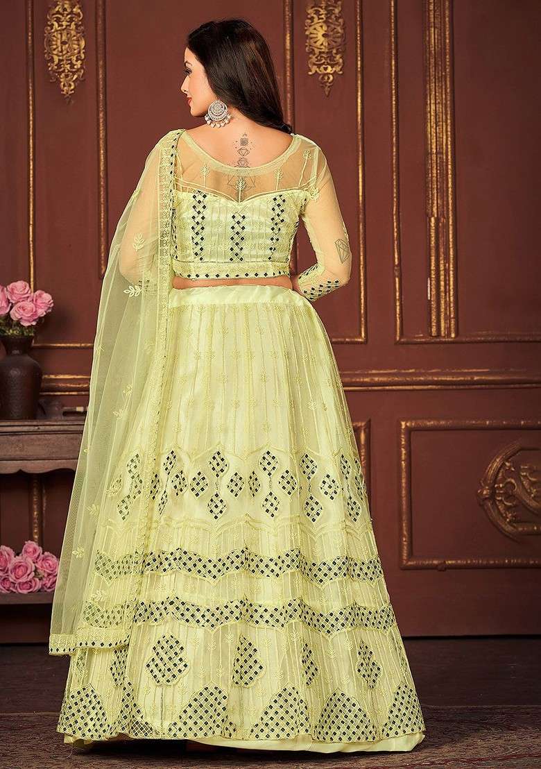 Yellow Emboridered Blended Lehenga Choli - Indya