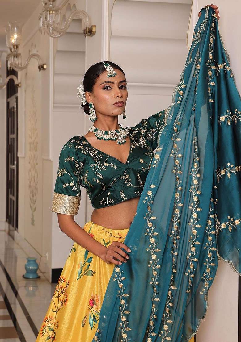 Yellow Emboridered Blended Lehenga Choli - Indya