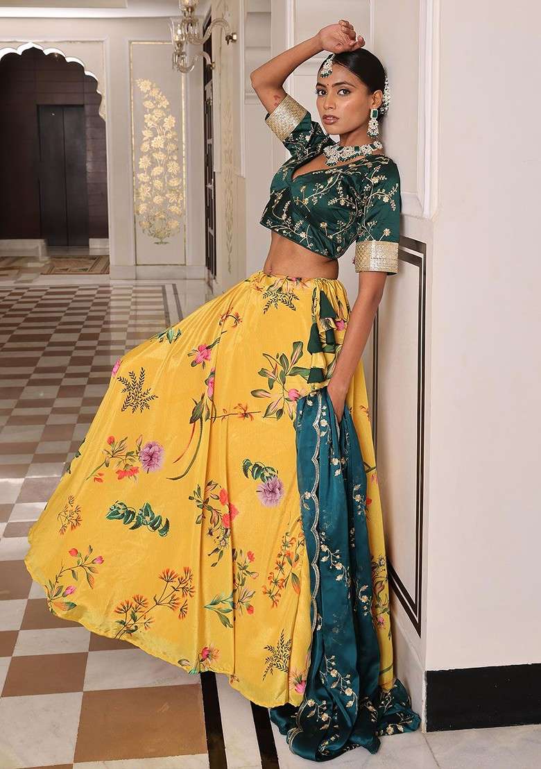 Yellow Emboridered Blended Lehenga Choli - Indya