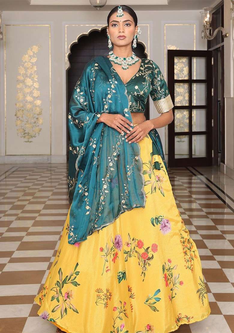 Yellow Emboridered Blended Lehenga Choli - Indya