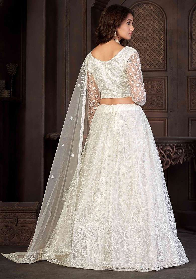 White Emboridered Blended Lehenga Choli - Indya