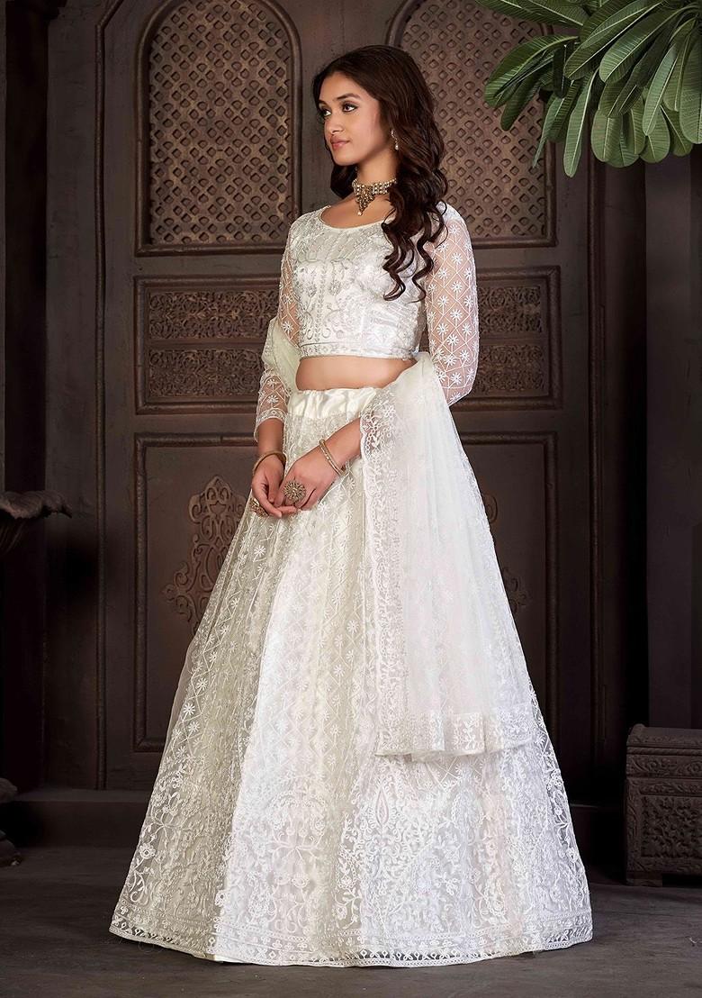 White Emboridered Blended Lehenga Choli - Indya