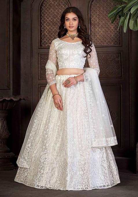 White Emboridered Blended Lehenga Choli — view on Indya