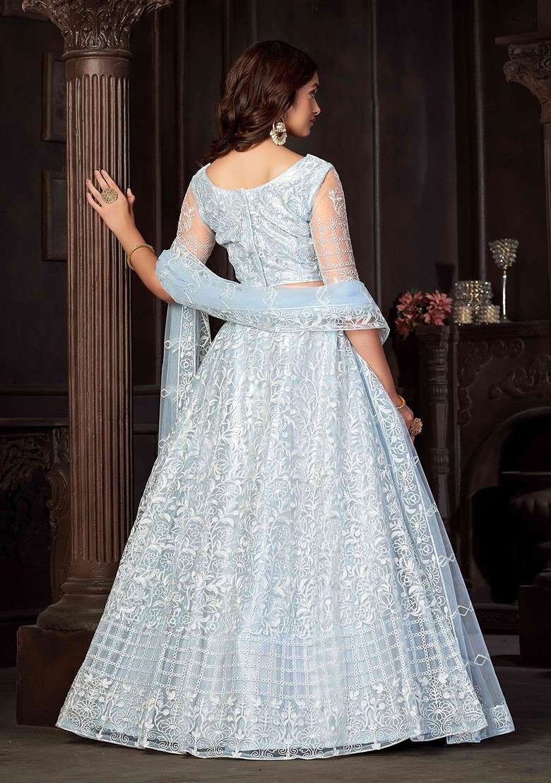 Blue Emboridered Blended Lehenga Choli - Indya