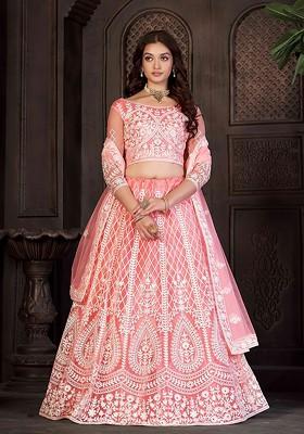 Peach Emboridered Blended Lehenga Choli