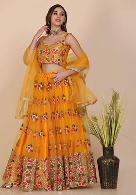 Yellow Emboridered Blended Lehenga Choli